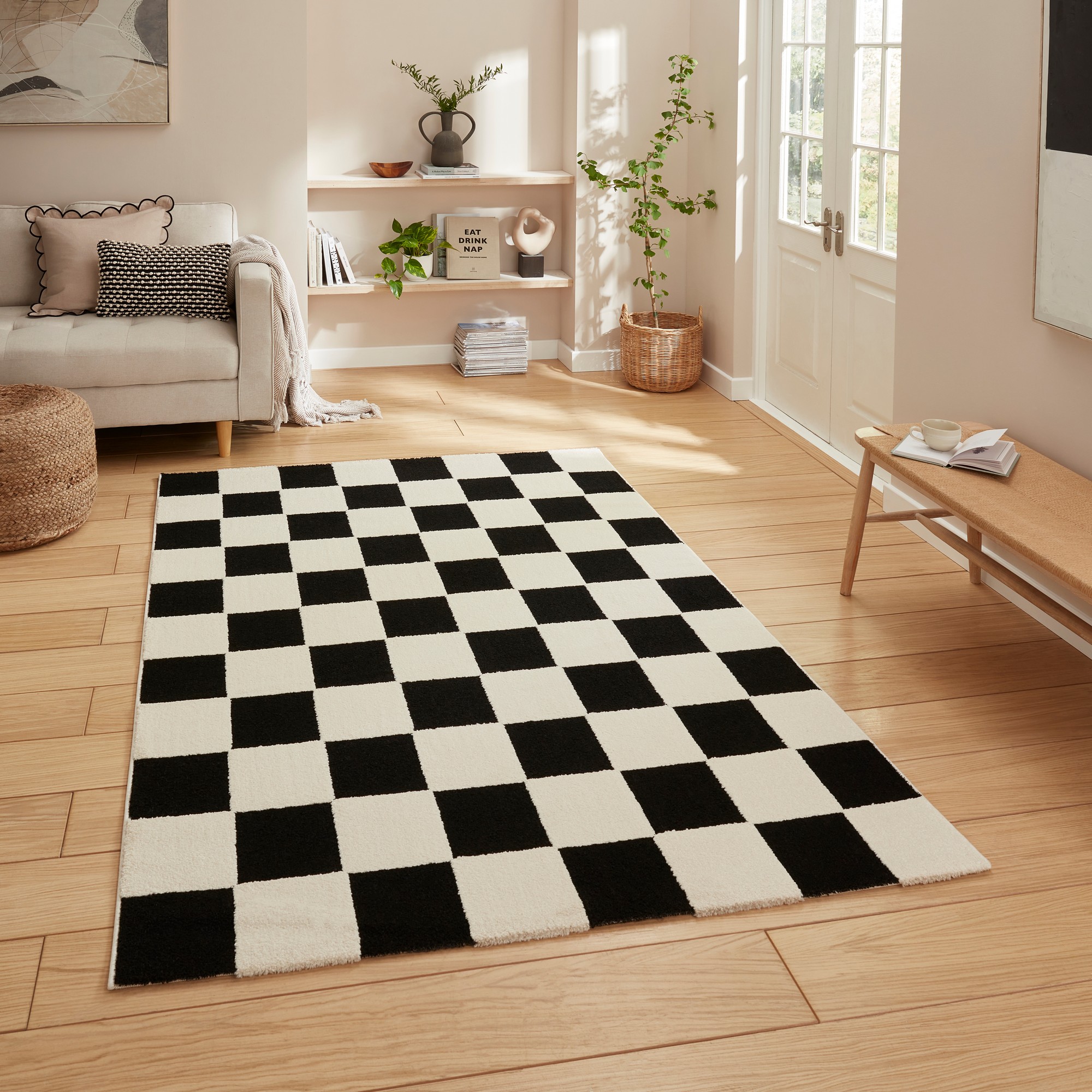 Elio 69924 Textured Geometric Modern Rugs In Black White